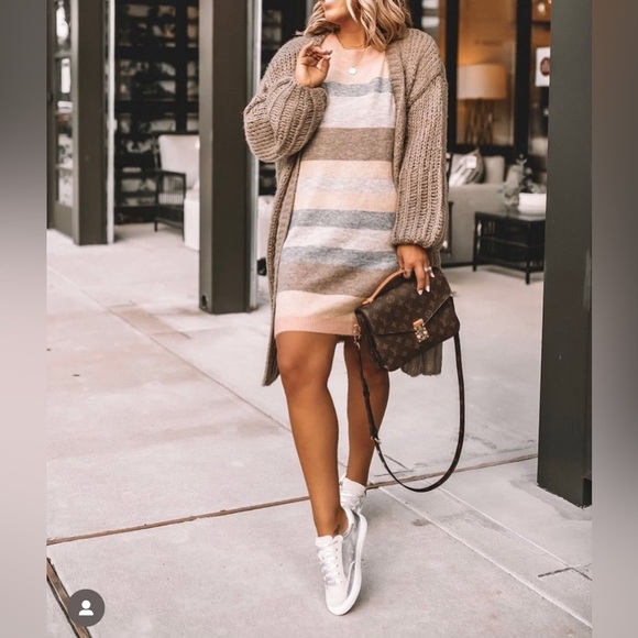 Hem & Thread Multicolor Striped Long Sleeve Sweater Dress - Picture 2 of 7